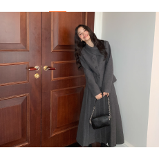 批发鹿见喜 灰色斜领外套半身裙套装女秋冬<b class='q'>韩版</b>气质小西服长裙两件套