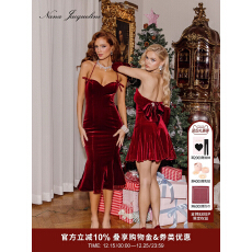 批发丝绒蝴蝶结鱼尾连衣裙女高级感<b class='q'>晚宴</b>小<b class='q'>礼服</b>圣诞穿搭