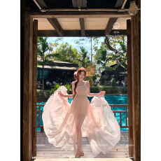 批发Catyears猫年 矜贵姐姐~高垂感斜肩纱裙抽褶设计蕾丝拼接<b class='q'>连衣裙</b>女