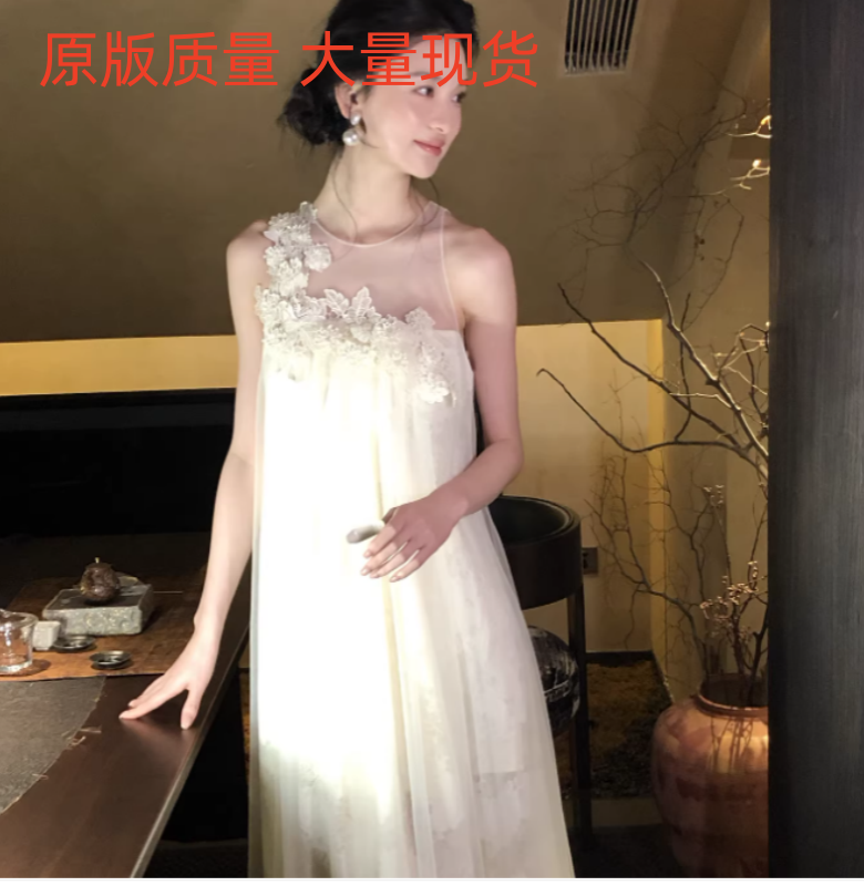 하나부터 순간 꽃 전체 지점 빛 럭셔리 센스 망사 민소매 3 차원 꽃 드레스 or 맨위 반 스커트 세트