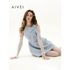 批发2026春季千金风蝴蝶结无袖<b class='q'>连衣裙</b>