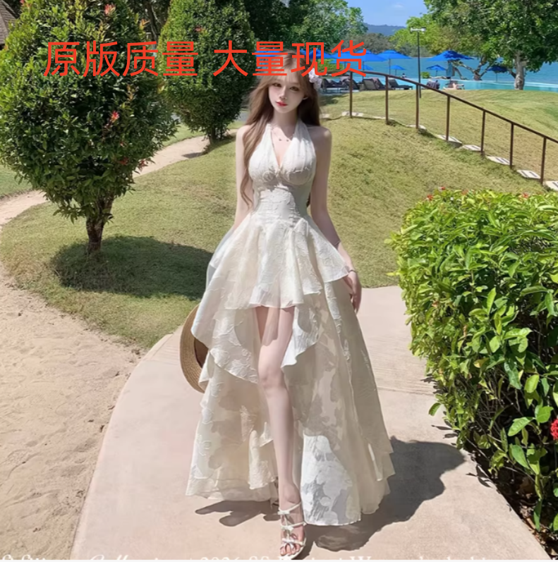 sisi jiang 달 그림자 유리 프랑스식 우아함 허리 수축 휴가 망사 자카드 품격 행침 목 롱 스커트