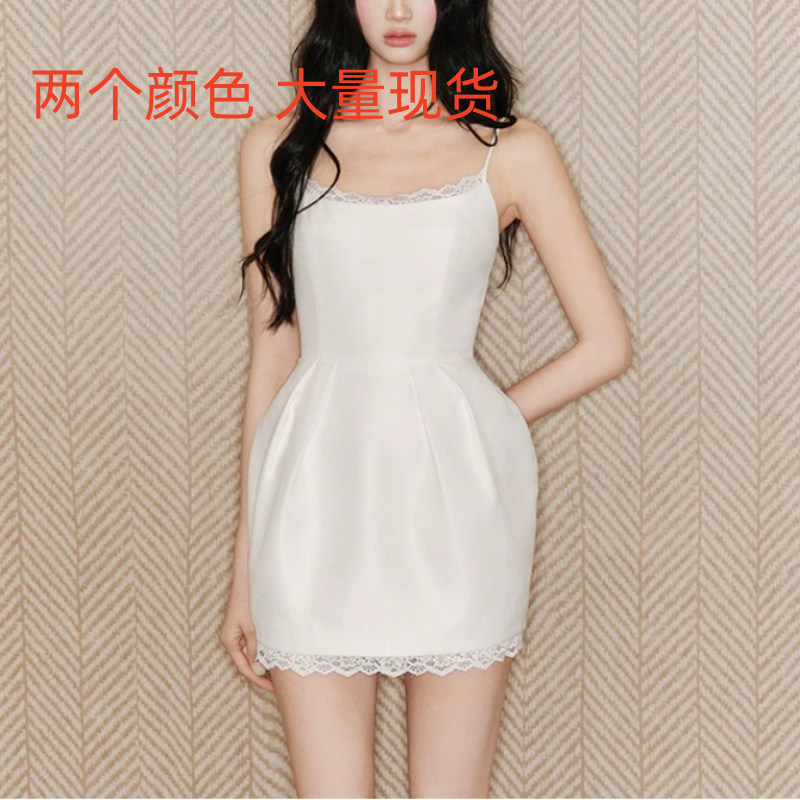 avenement 레이스 슬립 꽃밭 치마 허리 수축 드레스 미니 스커트 검정색 치마 작은 검은 드레스 여성 여름