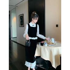 批发鹿阿姨卓叔叔午夜探戈法式黑色<b class='q'>丝绒</b><b class='q'>套装</b>女秋高级感千金小洋装