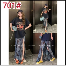 批发SG / 杨依姗 SS复古格纹印花雪纺开叉<b class='q'>半身</b>裙Q-20260555