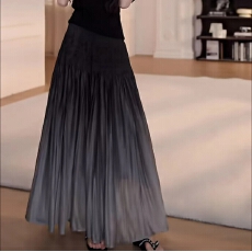 批发雾境纱语】2026 春 温柔风拉链腰灰色网纱半身裙