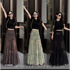 批发画廊漫步】春夏法式透纱显瘦百搭褶皱松紧腰半身裙