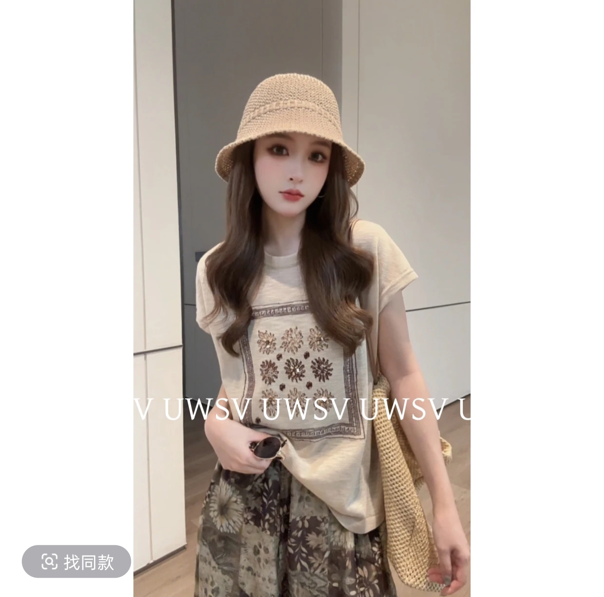 Annan uwsvd05374 레트로 문예 부드러운 바람 슬림해 보이는 허리밴드 한 마디 꽃 반신 스커트