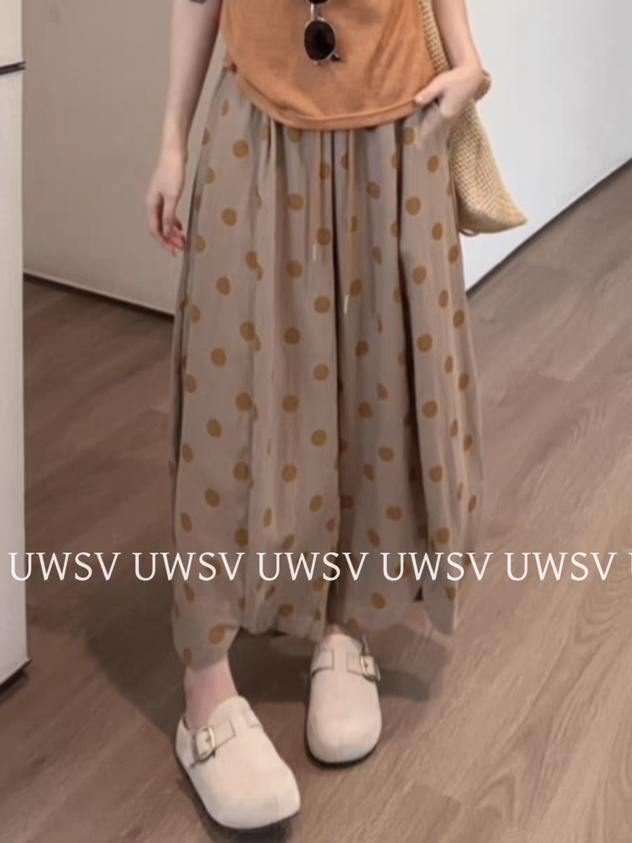 Annan uwsvd05532 새로운 패션 루즈핏 바지 트임 허리밴드 도트 무늬 캐주얼 바지