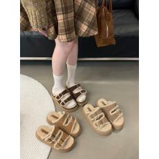 批发厚底博肯鞋2025秋冬新款韩版一字毛毛拖鞋女外穿平底博肯加绒棉鞋