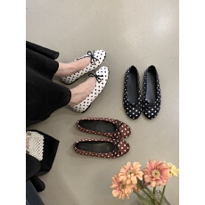 法式波点蝴蝶结芭蕾平底单鞋女2026新款法式浅口圆头一脚蹬豆豆鞋