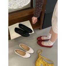 批发法式高级感菱格蝴蝶结一脚蹬浅口单鞋女平跟通勤复古气质小皮鞋子