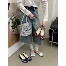 法式平底蝴蝶结温柔晚晚鞋女鞋子2026春季缎面波点法式芭蕾舞单鞋