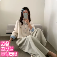 批发韩系复古灰色翻领长袖针织<b class='q'>开衫</b>女春季新款慵懒风宽松显瘦毛衣外套