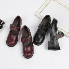 批发2025新款秋季法式软皮平底鞋粗跟<b class='q'>百搭</b>单鞋<b class='q'>女鞋</b>货号