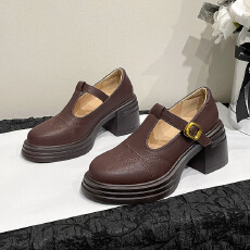 批发2026新款玛丽珍鞋布洛克鞋牛皮防水台高跟鞋女鞋货号