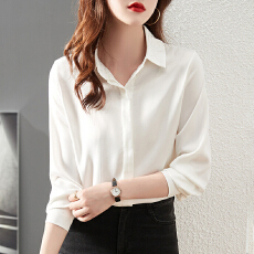 批发七色缎面长袖衬衫女2026春设计感小众轻熟港风<b class='q'>雪纺衫</b>女士衬衣