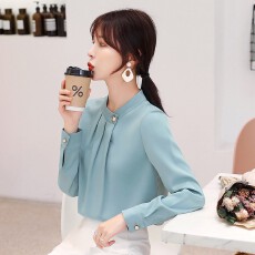 批发4色 2026春秋新款职业衬衫女设计感小众<b class='q'>韩版</b>长袖缎面<b class='q'>雪纺上衣</b>女