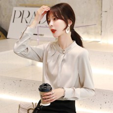 批发4色 2026春秋新款职业衬衫女设计感小众<b class='q'>韩版</b>长袖缎面<b class='q'>雪纺上衣</b>女