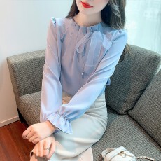 批发实拍蝴蝶结<b class='q'>长袖</b><b class='q'>雪纺</b>衬衫女26春秋新款显瘦百搭上衣时尚洋气小衫女