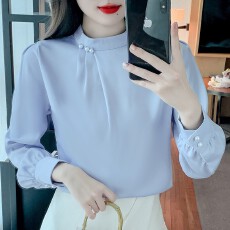 批发5色 <b class='q'>衬衫女</b>2026春秋新款高级感打底内搭小衫气质法式上衣立领衬衣