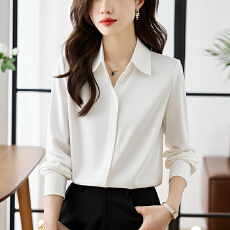 批发缎面衬衫女2026春季新款纯色职业衬衣韩版宽松女士衬衫上衣<b class='q'>潮</b>