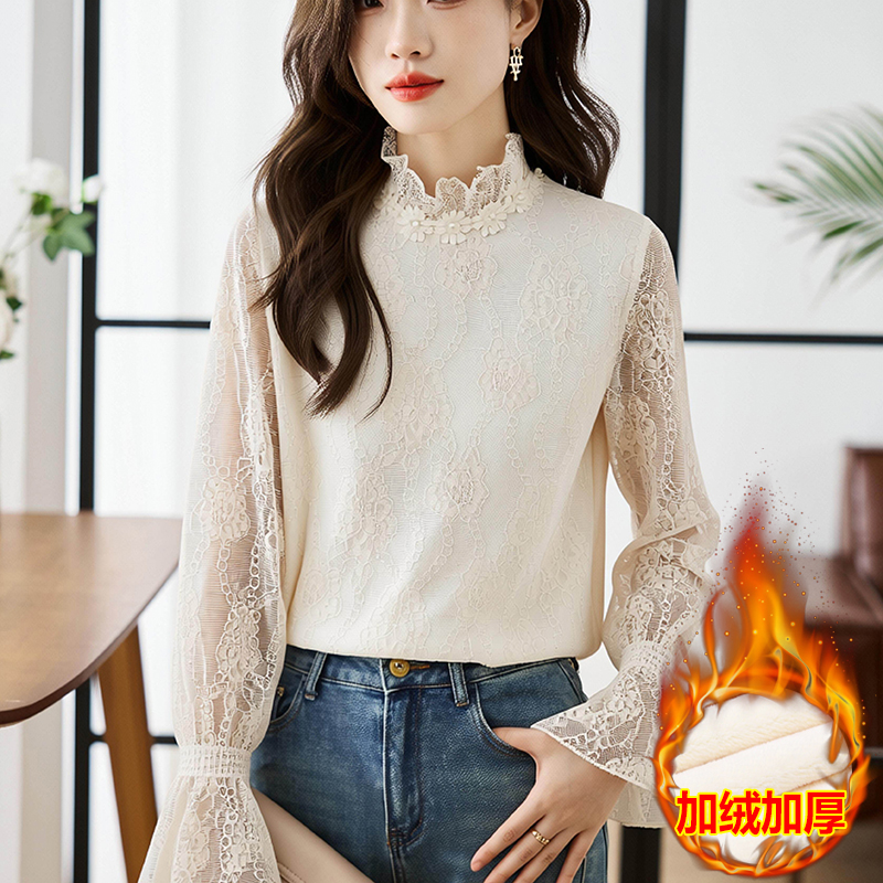 2026 봄 가을 새로운 한국 스타일 패션 유럽 상품 레이스 기본 셔츠 외국 가스 쉬폰 작은 셔츠 여성
