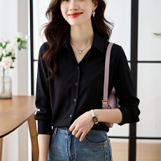 批发2026新款高级感黑色缎面<b class='q'>衬衫</b>女秋<b class='q'>职业</b><b class='q'>衬衣</b>设计感小众别致上衣