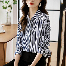 批发叠穿条纹<b class='q'>衬衫</b><b class='q'>女装</b>2026春秋新款小个子设计感长袖宽松通勤穿搭上衣