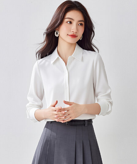 실사 미니멀리즘 고급 센스 녹색 새틴 여성 셔츠 경력 면접 셔츠 디자인 센스 작은 대중 맨위