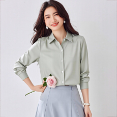 批发实拍 简约高级感绿色缎面衬衫女<b class='q'>职业</b>面试衬衣设计感小众上衣