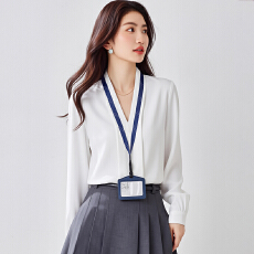 批发2026春秋洋气白色V领缎面衬衫女长袖宽松显瘦百搭<b class='q'>职业</b>气质女上衣