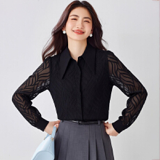 批发实拍Polo领黑色雪纺衬衫女2026年新款设计感小众复古法式长袖上衣