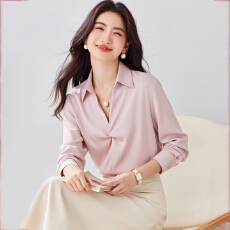 批发5色 法式设计感气质缎面<b class='q'>衬衫女</b>26春新款通勤显瘦珍珠项链职业上衣