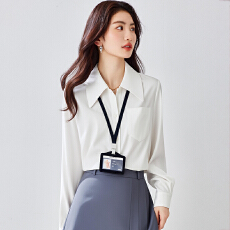 批发实拍 2026春<b class='q'>白色</b>小尖领缎面垂感<b class='q'>衬衫女</b> 职业通勤长袖气质面试衬衣