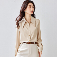 批发<b class='q'>白色</b>醋酸缎面长袖<b class='q'>衬衫女</b>士早春时尚洋气高级感OL通勤简约光泽衬衣