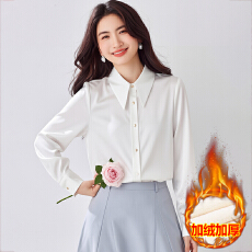 批发<b class='q'>白色</b>醋酸缎面长袖<b class='q'>衬衫女</b>士早春时尚洋气高级感OL通勤简约光泽衬衣