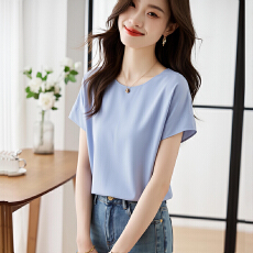 批发小众时髦异材质拼接薄款<b class='q'>短袖</b><b class='q'>雪纺衫</b>上衣女2026夏季大码洋气小衫