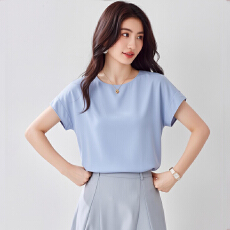 批发小众时髦异材质拼接薄款短袖<b class='q'>雪纺衫</b>上衣女2026夏季大码洋气小衫