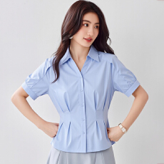 批发2026实拍白色衬衫女夏季翻领泡泡袖薄款收腰上衣