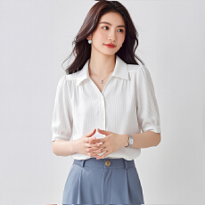 批发2026夏季新款垂感白色中袖衬衫女轻薄修身显瘦OL别致女上衣短袖