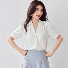 批发气质小众短袖<b class='q'>衬衫</b>女2026夏季新款法式缎面垂感通勤<b class='q'>职业</b>上衣