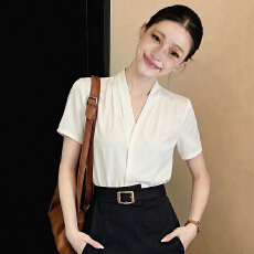 批发雪纺短袖白衬衫女夏季薄款2026西装内搭面试<b class='q'>职业</b>正装V领衬衣上衣