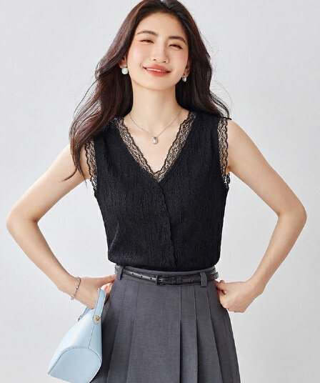 정장 인사이드 가져 가라. V넥 레이스 작은 슬링 조끼 여성 여름 외출용 섹시함 루즈핏 만나는 오프숄더 민소매 맨위