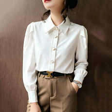 批发白色泡泡袖棉衬衫女短袖夏新款 <b class='q'>甜美</b>复古上衣 弹力透气灯笼袖衬衣