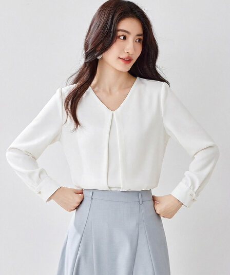 실사 봄 가을 한국 스타일 반팔 루즈핏 표지 배 쉬폰 블라우스 맨위 스탠드 칼라 패션 다용도 품격 외국 가스 작은 셔츠