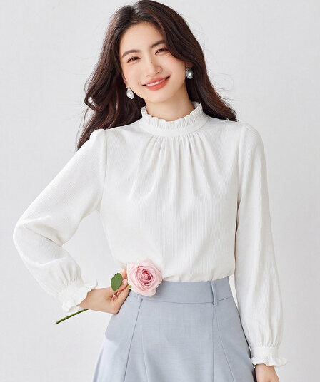 프랑스식 우아함 2026 봄 가을 출퇴근 프릴 스택 착용 긴팔 여성 셔츠 화이트 인사이드 가져 가라. 쉬폰 블라우스 맨위