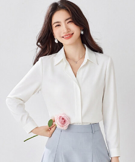빅 보드 종류 2026 봄 가을 새로운 여성 셔츠 미니멀리즘 출퇴근 품격 셔츠 레트로 홍콩 느낌 긴팔 새틴 맨위