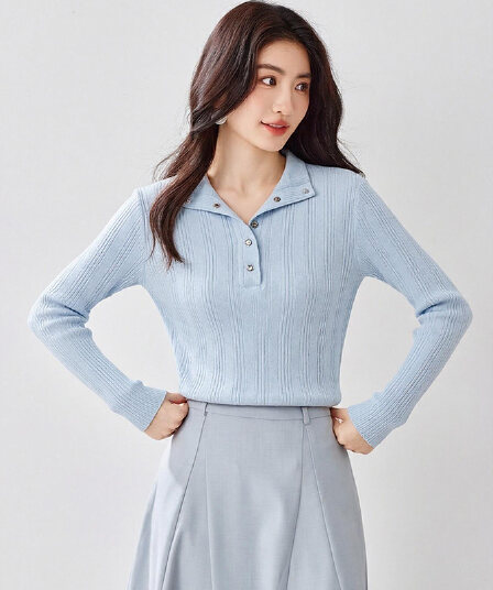 2026 년 가을 새로운 활력 박하 바람 부드러운 바람 몸매 가꾸기 반 개방 칼라 니트 스웨터 여성 긴 소매 작은 키