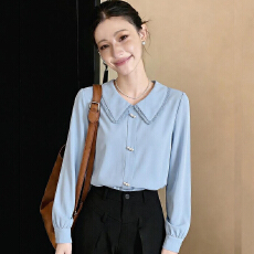 批发2026秋新款衬衫女时尚洋气<b class='q'>娃娃领</b>法式钉珠蕾丝衬衣长袖<b class='q'>雪纺衫</b>上衣